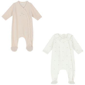 Baby Girls Pink & Ivory Logo Babygrows ( 2-Pack )