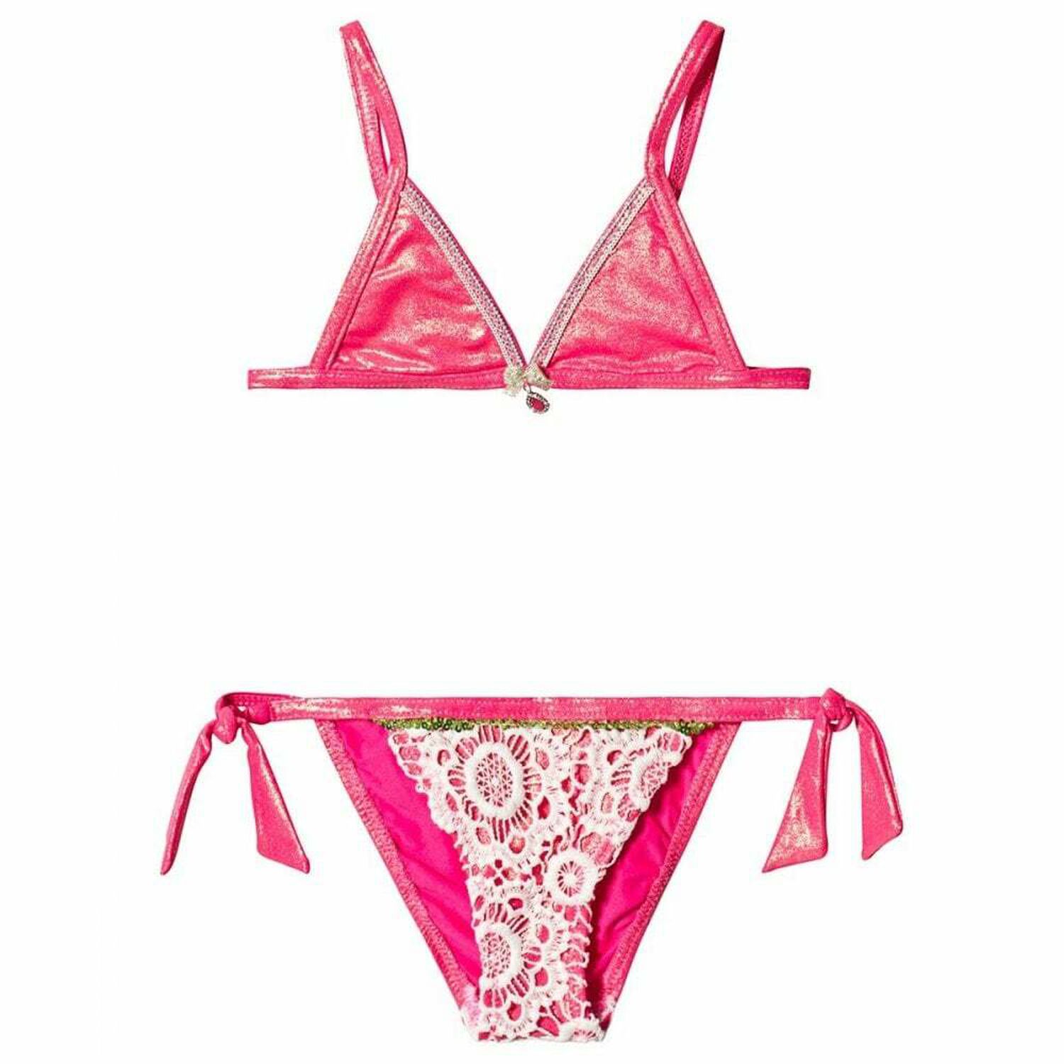 طقم بيكيني وردي لامع للبنات , 1, hi-res image number null