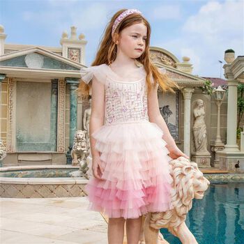 Girls Coral Embellished Tutu Dress