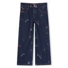 Girls Navy Blue Denim Jeans, 1, hi-res