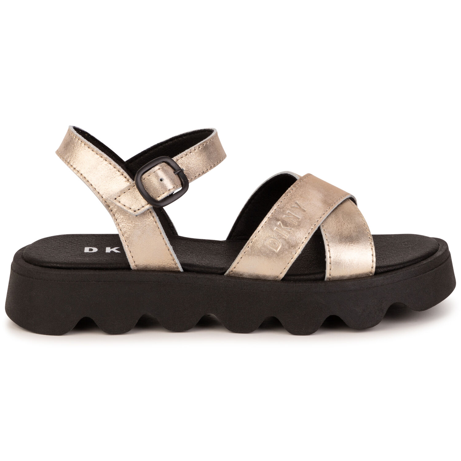 Girls Gold & Black Logo Sandals, 1, hi-res