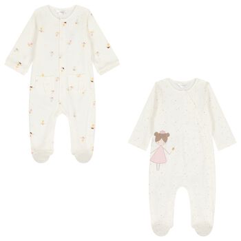 Baby Girls Ivory Fairy Babygrows ( 2- Pack )