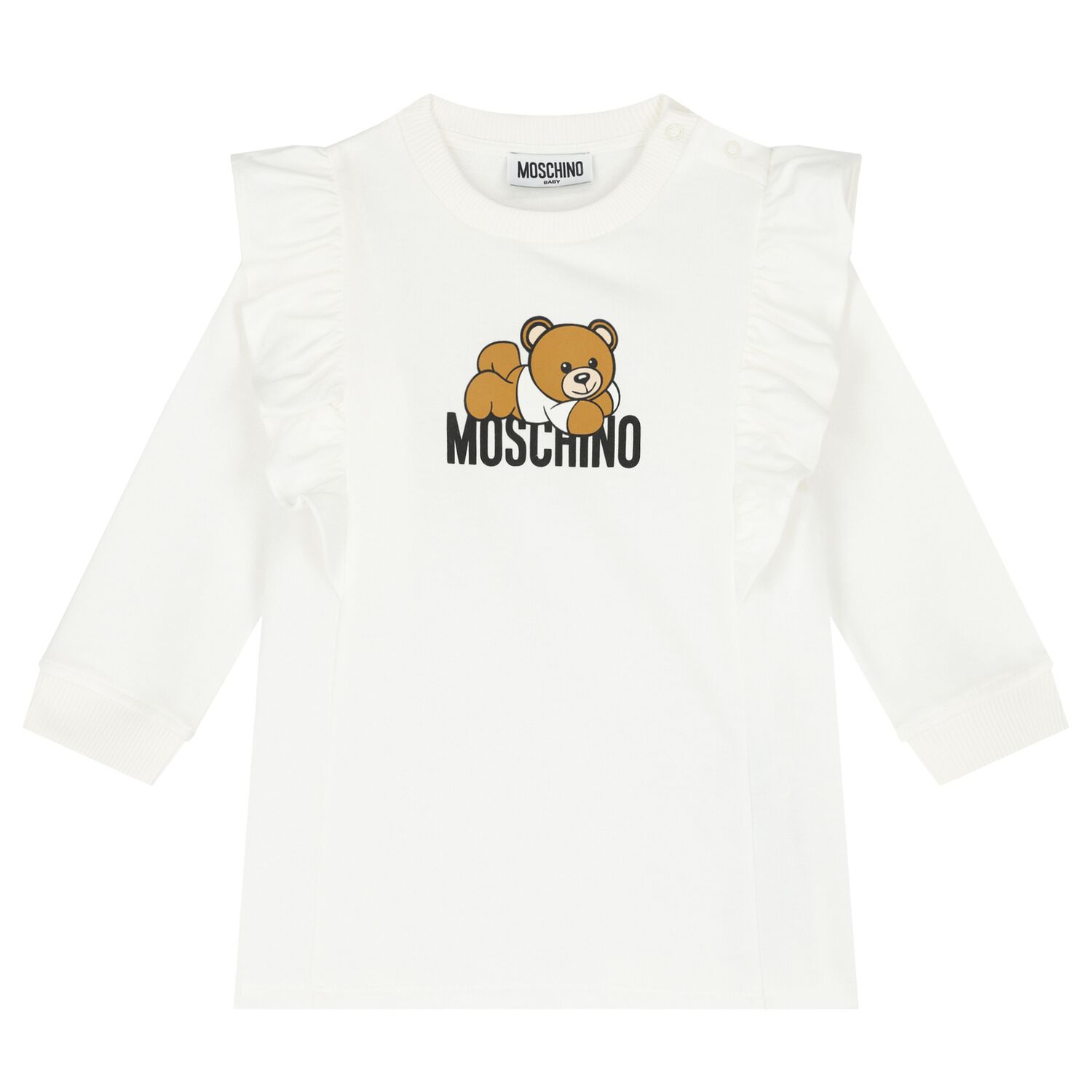 Younger Girls Ivory Teddy Bear Logo Dress, 1, hi-res image number null