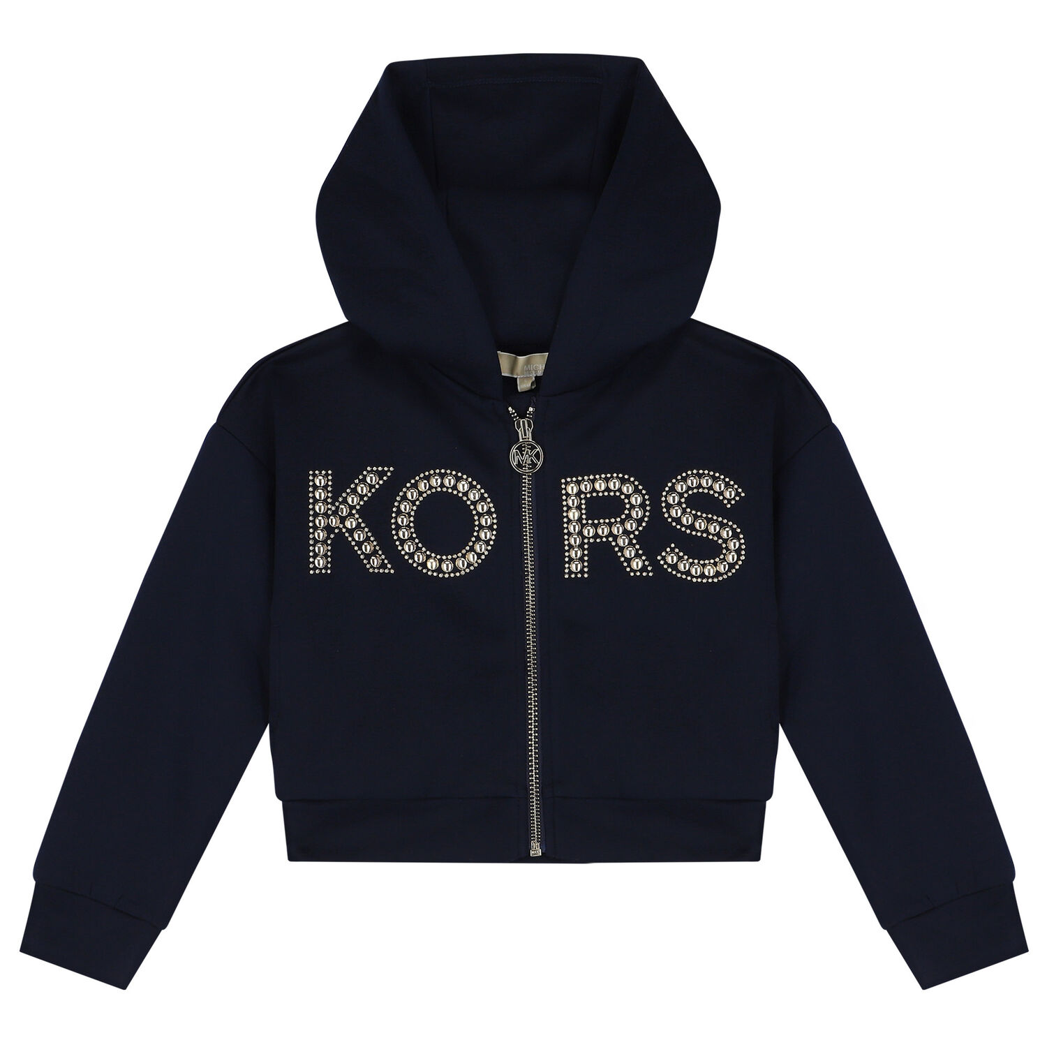 Girls Navy Blue Logo Hooded Zip Up Top, 2, hi-res