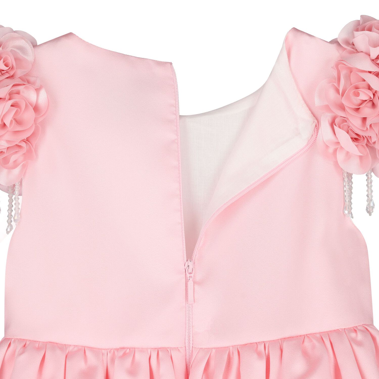 Girls Pink 3D Floral Satin Dress, 1, hi-res