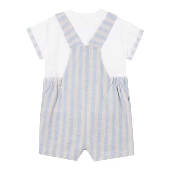 Baby Boys White & Blue Striped Dungaree Set