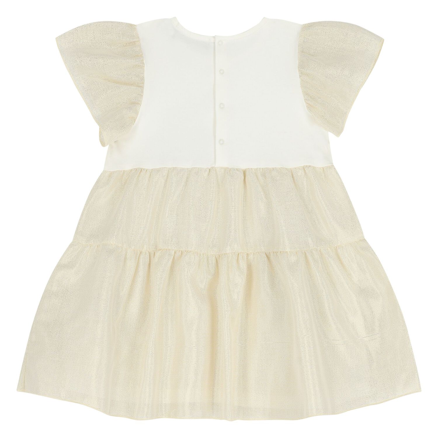 Younger Girls White & Gold Logo Dress, 1, hi-res