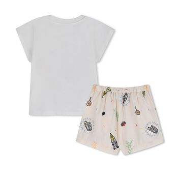 Younger Boys White & Ivory Bubble Tiger Shorts Set