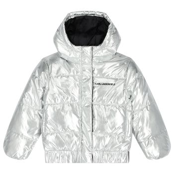 Girls Silver Logo Puffer Jacket