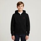 Boys Black Logo Hooded Zip Up Top, 1, hi-res