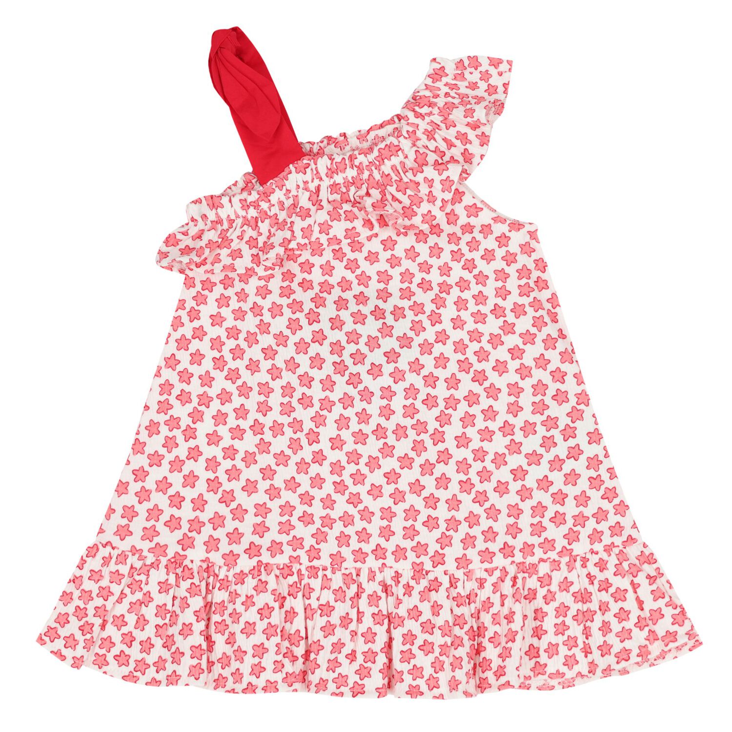 Younger Girls White & Red Star Dress, 1, hi-res