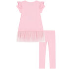 Girls Pink Embellished Flower Leggings Set, 1, hi-res