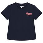 Girls Navy Blue Logo T-Shirt, 1, hi-res