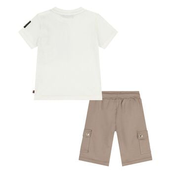 Younger Boys Ivory & Beige Logo Shorts Set