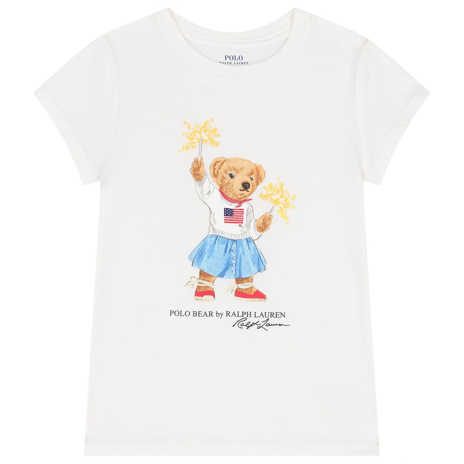 Girls White Polo Bear T-Shirt, 1, hi-res