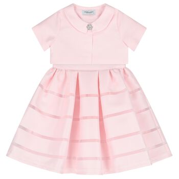 Girls Pink Satin Twill Dress Set