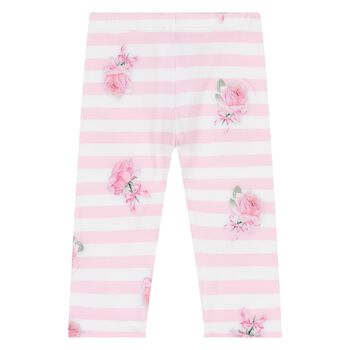 Younger Girls White & Pink Striped Leggings