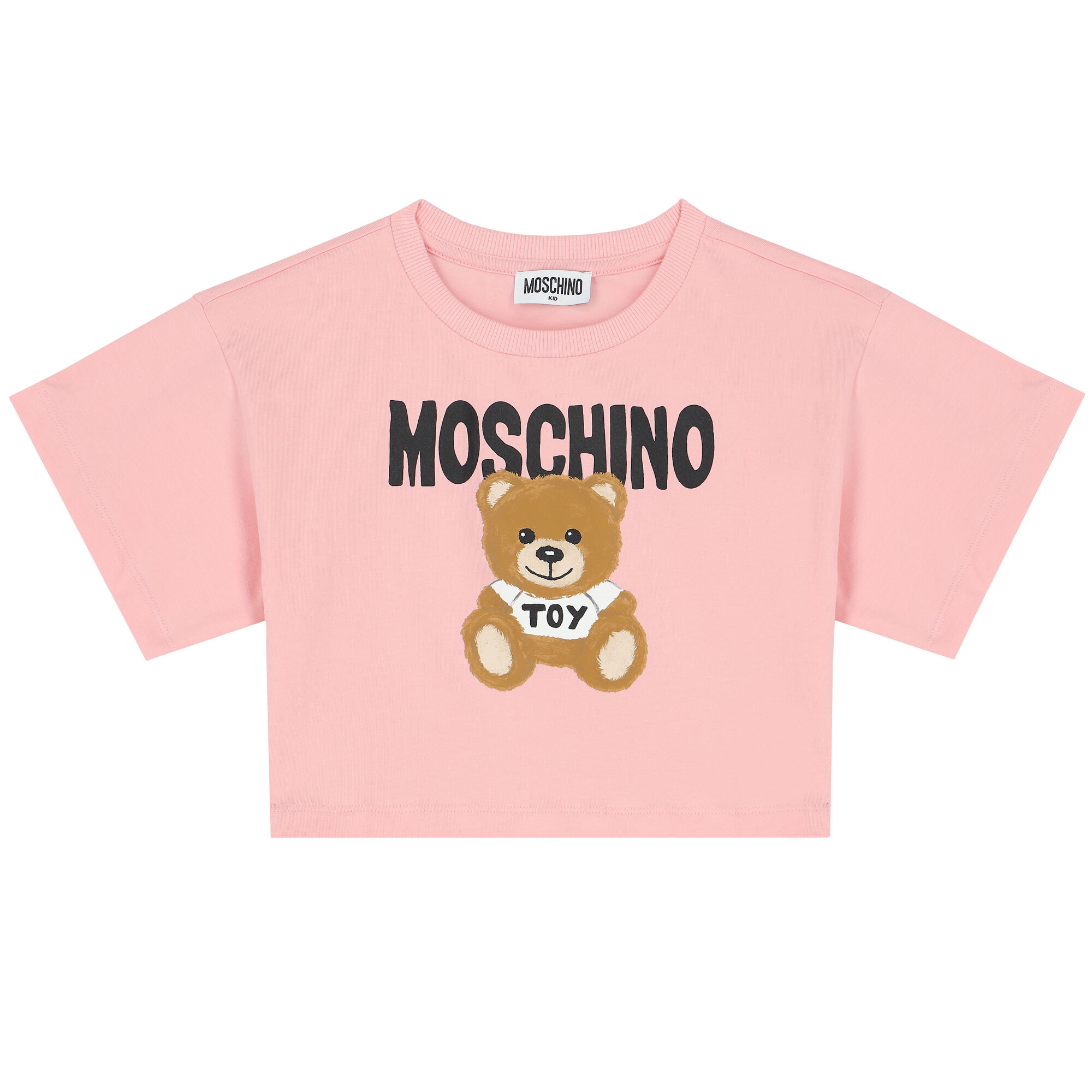 Moschino Girls Pink Cropped Teddy Logo T Shirt Junior Couture UAE