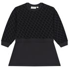 فستان بنات بالشعار باللون الاسود , 1, hi-res