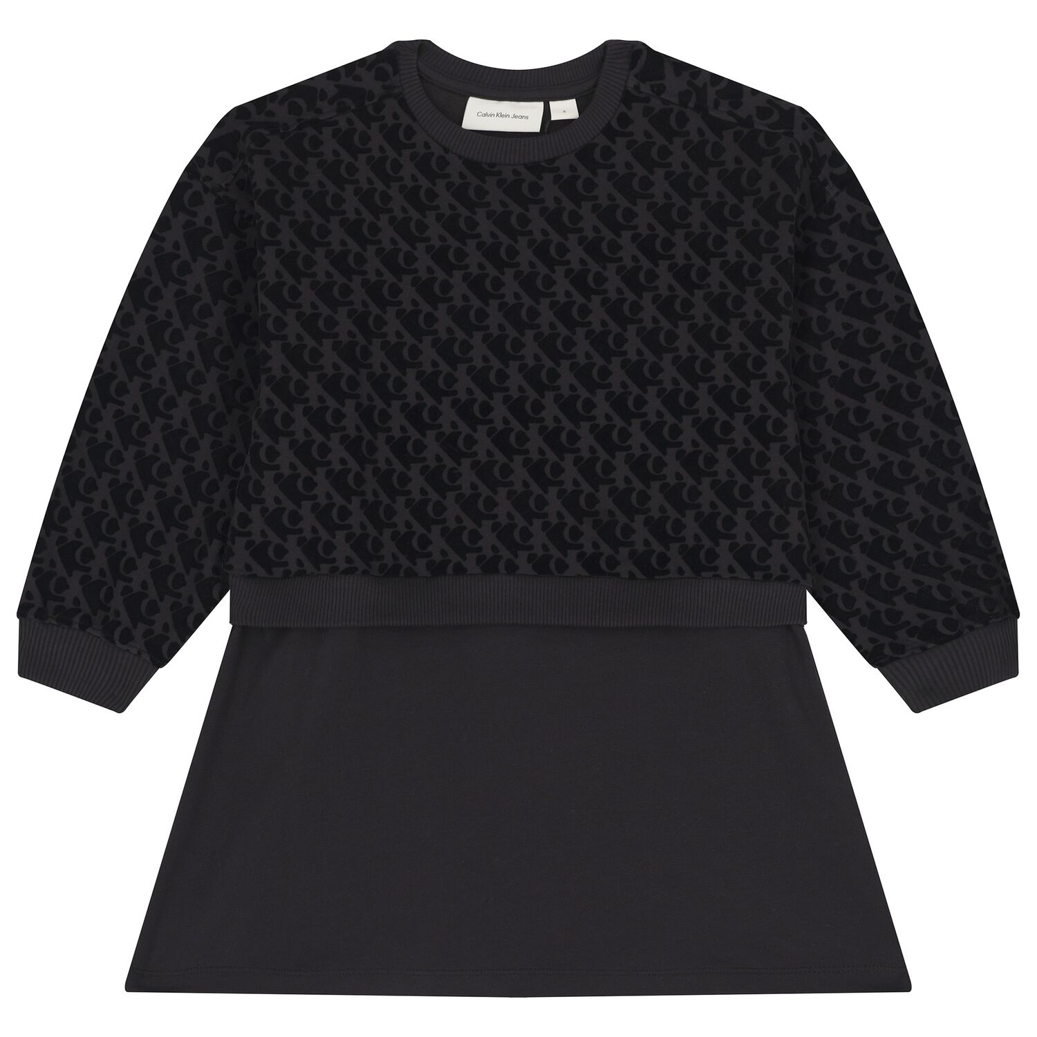 فستان بنات بالشعار باللون الاسود , 1, hi-res