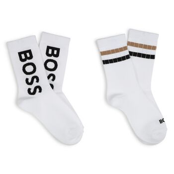 Boys White Logo Socks ( 2-Pack )