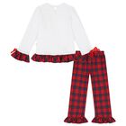 Girls White & Red Tartan Check Pyjamas, 1, hi-res
