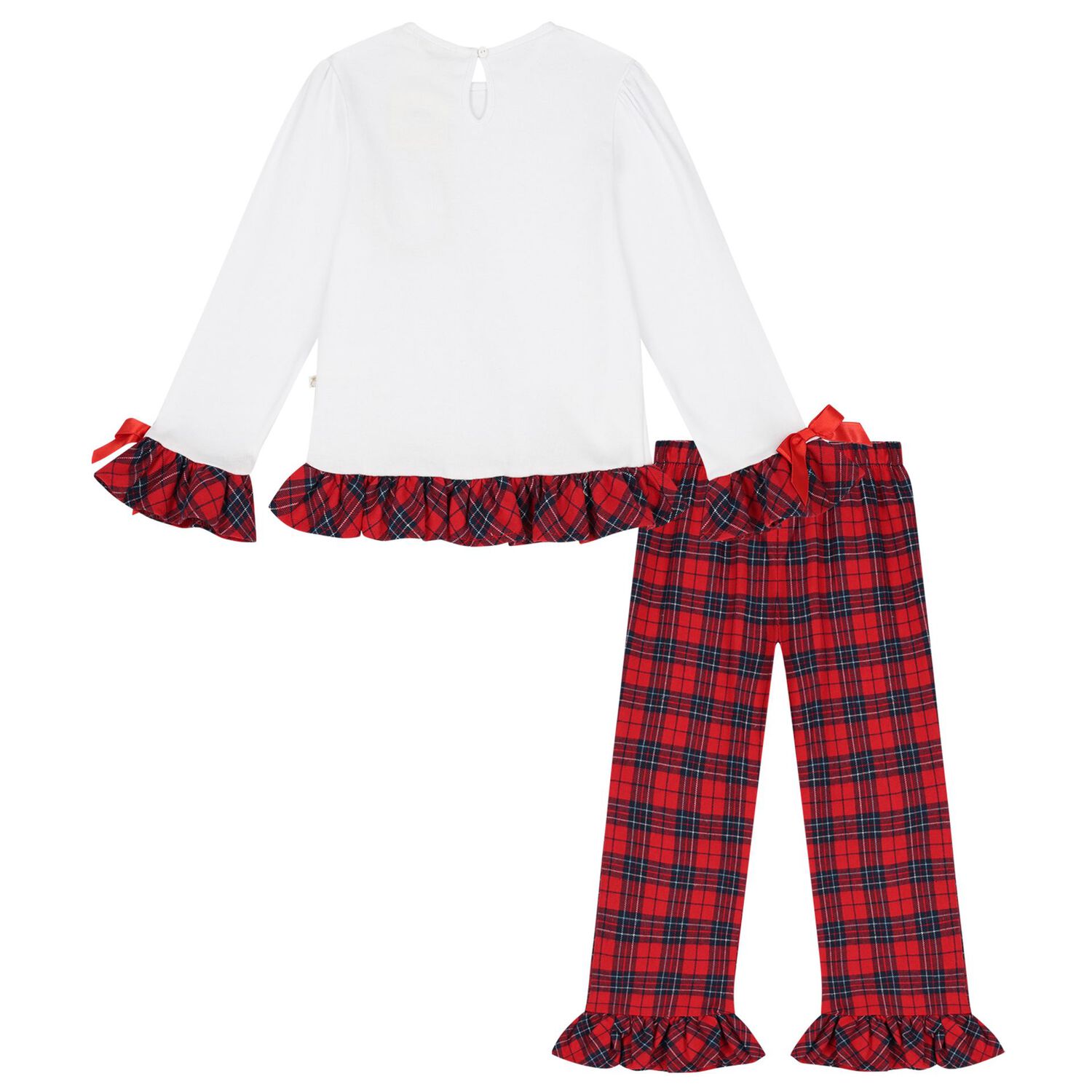 Girls White & Red Tartan Check Pyjamas, 1, hi-res image number null