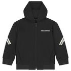 Boys Black Logo Hooded Zip Up Top, 1, hi-res