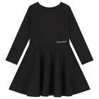 Girls Black Logo Dress, 1, hi-res