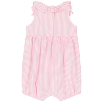 Baby Girls Pink & White Striped Logo Romper