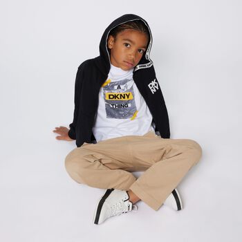 Black Logo Hooded Zip Up Top