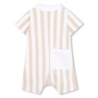Baby Boys Beige & White Striped Logo Romper, 1, hi-res