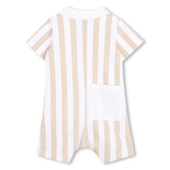 Baby Boys Beige & White Striped Logo Romper