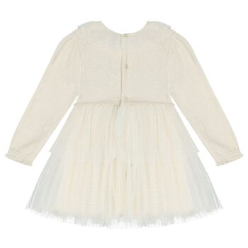 Younger Girls Ivory Knitted & Tulle Dress 