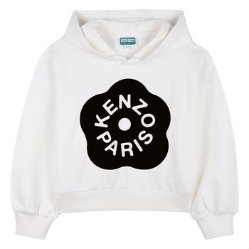Girls White Boke Flower Logo Hooded Top