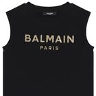 فستان بنات بالشعار باللون الأسود والذهبي, 2, hi-res