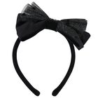 Girls Black Velvet Bow Headband, 1, hi-res