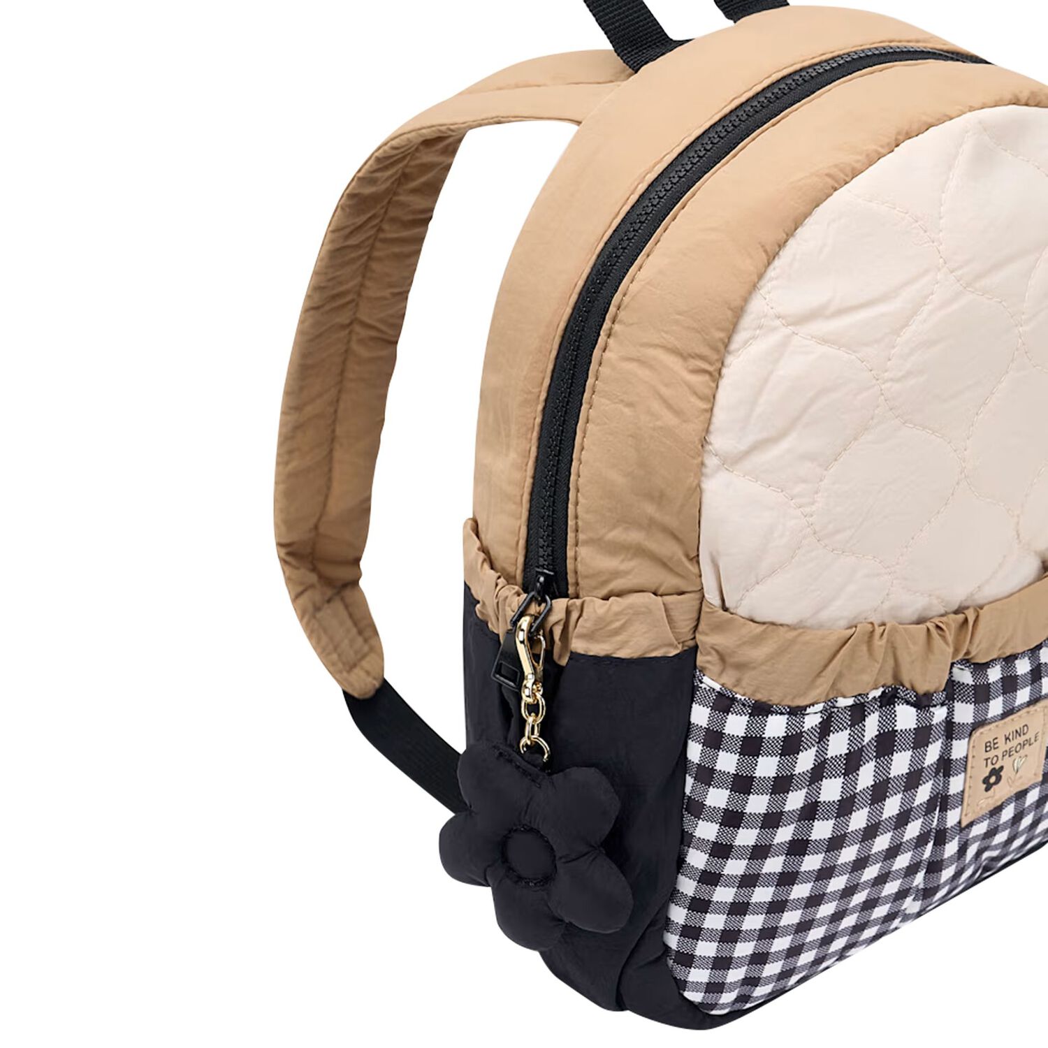Girls Black & Beige Quilted Backpack, 1, hi-res