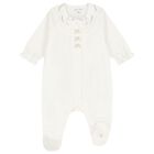 Baby Girls Ivory Bow Velour Babygrow, 1, hi-res