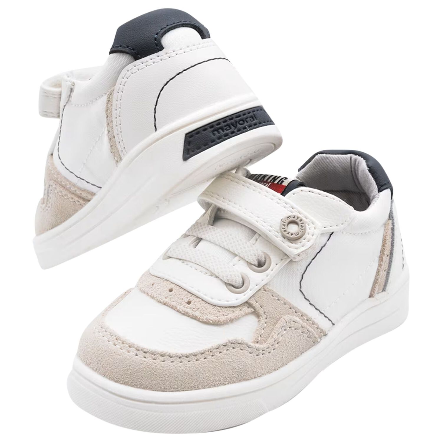 Younger Boys White & Beige Trainers, 1, hi-res