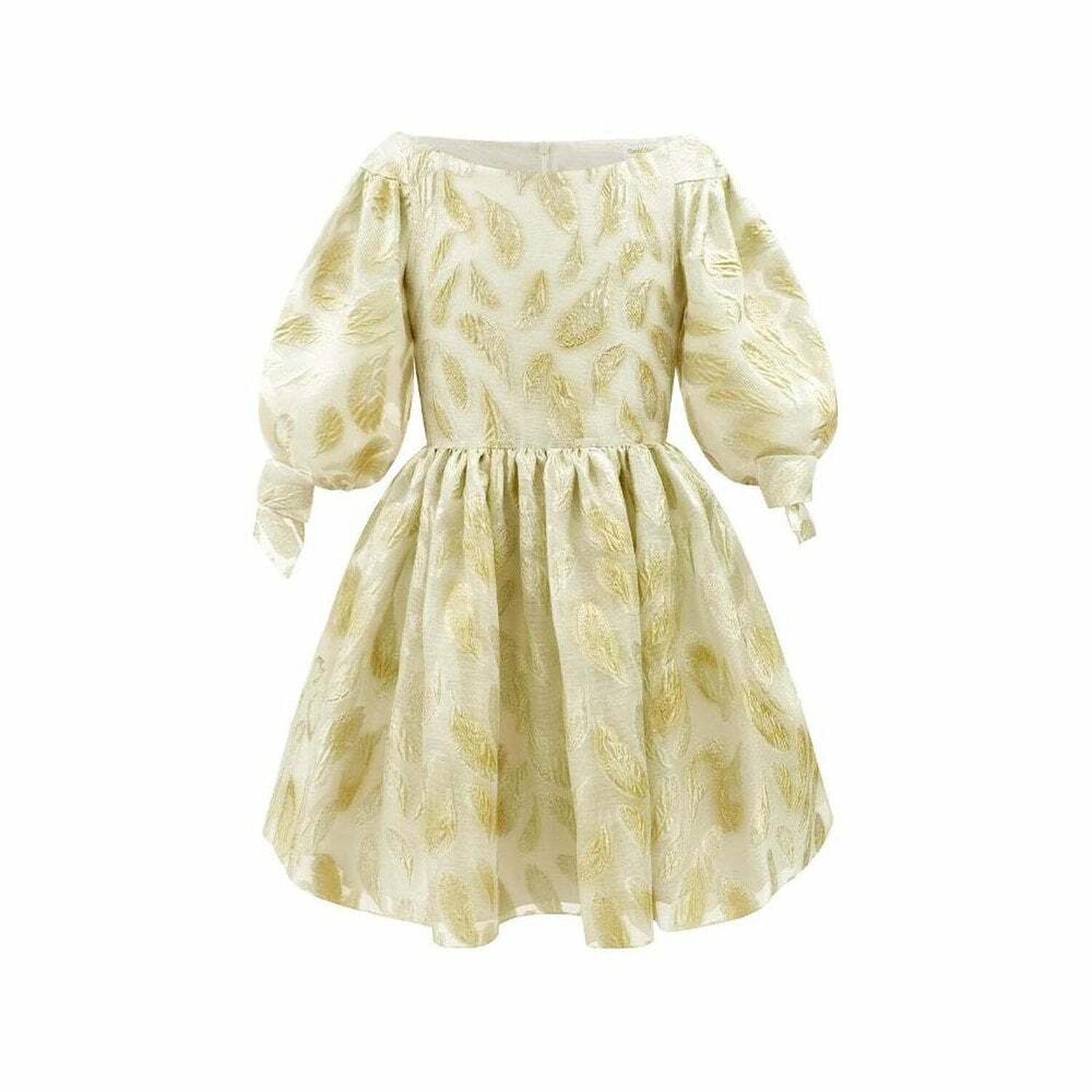 Girls Ivory & Gold Special Occasion Dress, 1, hi-res