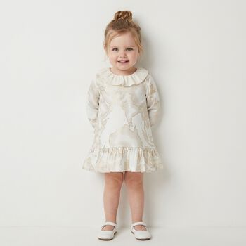 Baby Girls White & Gold Geo Map Dress Set