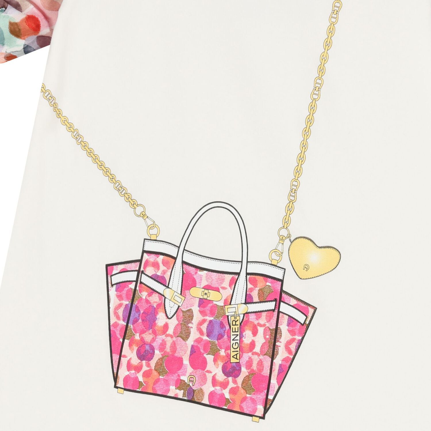 فستان بنات بطبعة حقيبة باللون العاجى, 1, hi-res