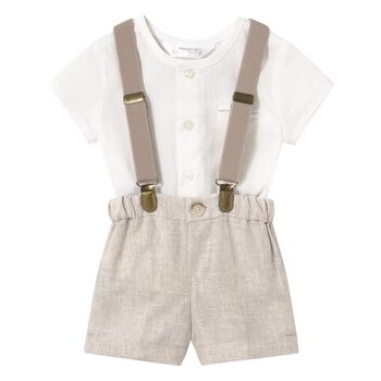Baby Boys Beige & White Shorts Set