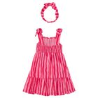 Girls Pink Striped Smocked Dress Set, 3, hi-res