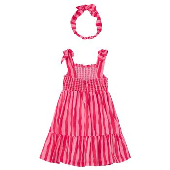 Girls Pink Striped Smocked Dress Set