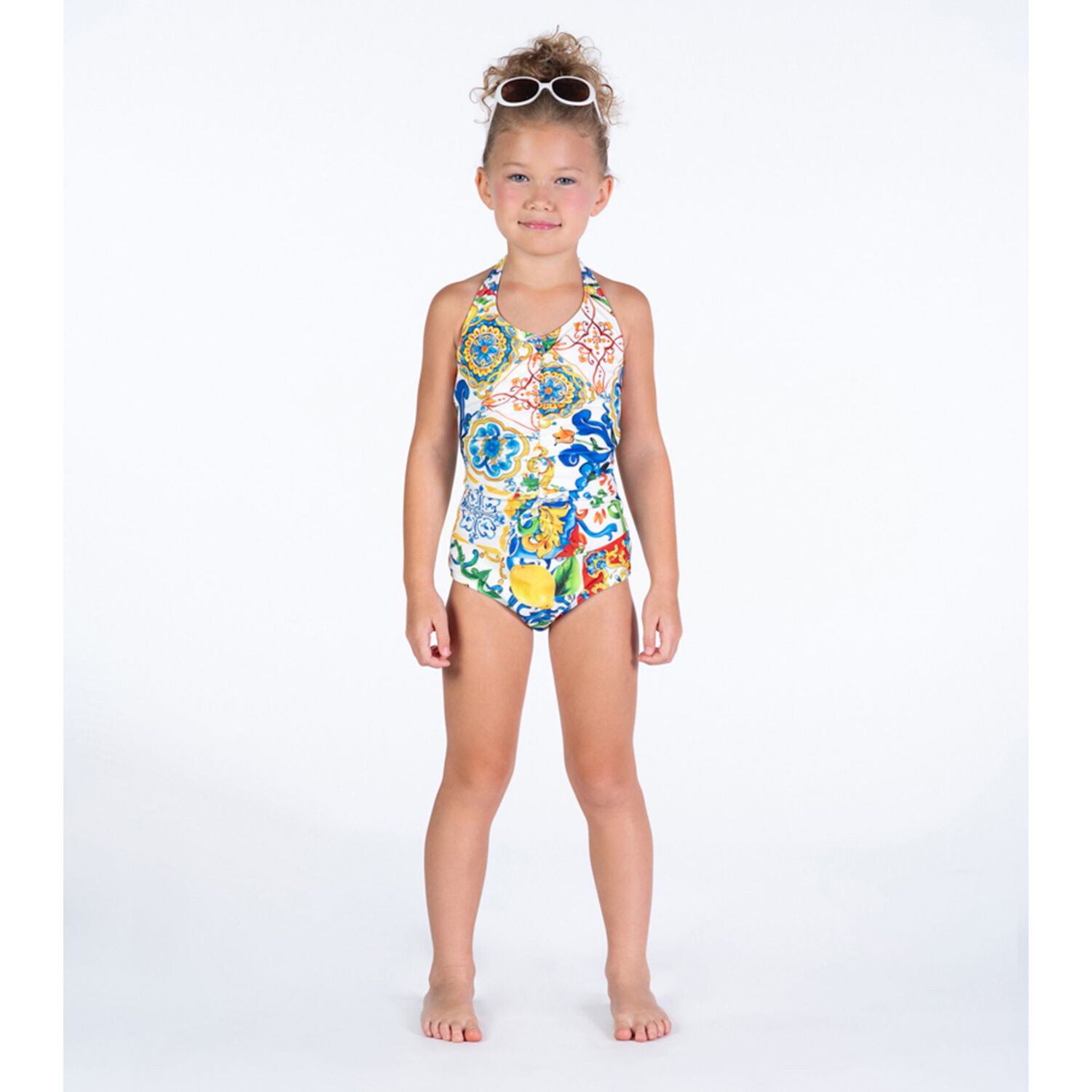Girls Multi-Coloured Abstract Swimsuit, 1, hi-res image number null