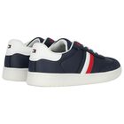 Boys Navy Blue Logo Leather Trainers, 1, hi-res