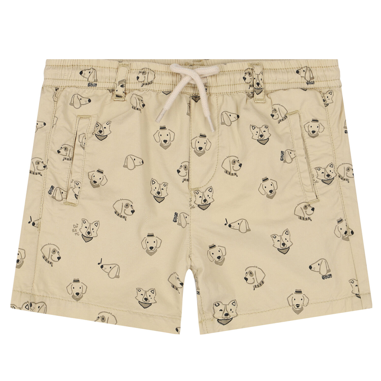 Younger Girls Beige Dogs Shorts, 1, hi-res