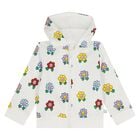 سويت شيرت بغطاء للراس وسحاب للبنات مزين بالزهور باللون العاجى , 1, hi-res